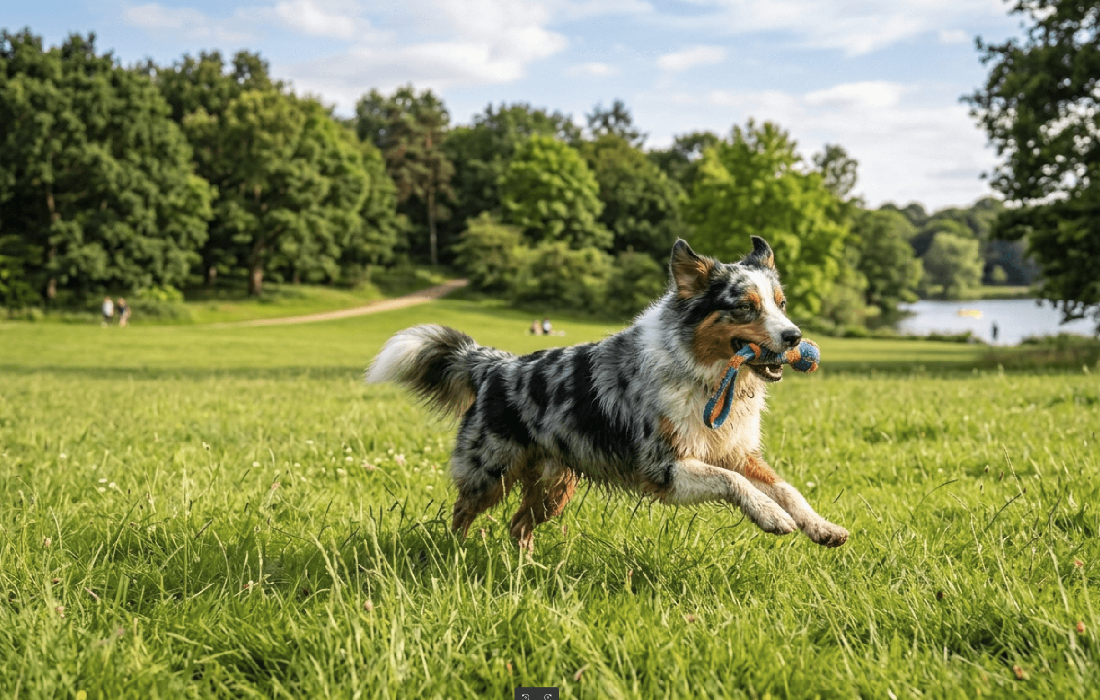 Dog playing in a clean backyard